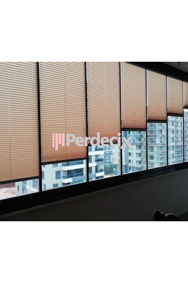 Perdecix Akordiyon Katlanır Cam balkon Plise Perde Ofis, Plastik Pencere Kapı ve Alüminyum Pencere ve Kapı perdesi Bej Kumaş,Krem Profil
